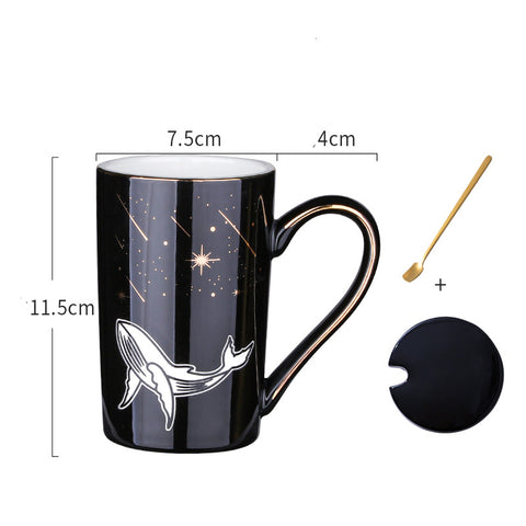 Ceramic Mark Spoon With Lid Milk Coffee Tea Student Cup