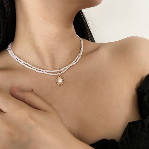Retro Double-Layer Pearl Necklace Female Simple Temperament Necklace