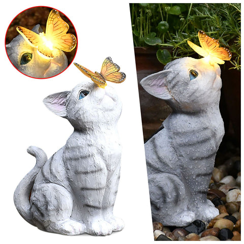 Creative Resin Cat Solar Sculpture Ornaments Outdoor Villa Courtyard Statue Crafts Garden Micro Landscape Decoration Accessories