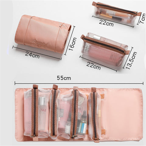 4PCS In 1 Cosmetic Bag For Women Zipper Mesh Separable Cosmetics Pouch Ladies Foldable Nylon Bag Rope Makeup Bag