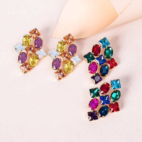 Creative Alloy Diamond-studded Geometric Colored Diamond Earrings