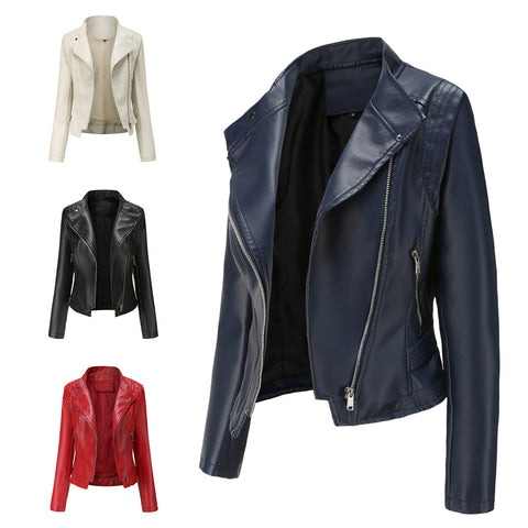 Faux Pu Leather Jackets Women Spring Autumn Outerwear Pocket Zipper Coat Slim Fitted Jacket  Black Femme Clothing